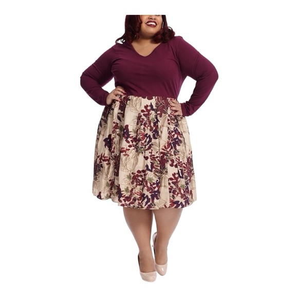 eshakti Dresses & Skirts - ⭐️eShakti Mixed Media Pocket Burgundy Pleated Office Casual Fall Twofer Dress